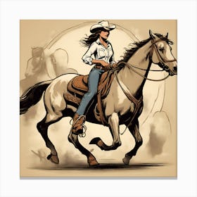 Cowgirl On Horse Vintage Poster 16 Canvas Print