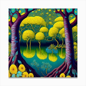 Yellow Trees In A Lake Canvas Print