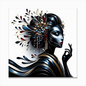 Geisha in Glossy Black Canvas Print