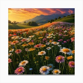 Daisy Field At Sunset Canvas Print