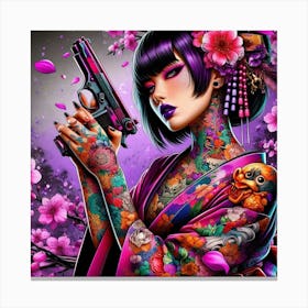 Japanese Girl With Gun 7 Canvas Print