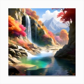 Waterfall In Autumn Canvas Print