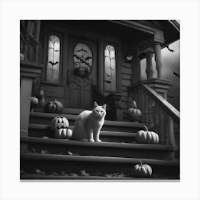 Halloween Cat In Front Of House 5 Canvas Print