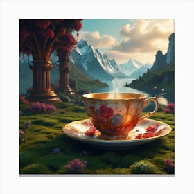 Tea Cup In The Garden Canvas Print