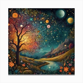 Tree In The Night Sky Canvas Print