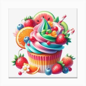 Cupcake With Fruit And Ice Cream Canvas Print