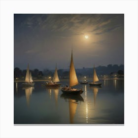 Sailboats At Night Canvas Print