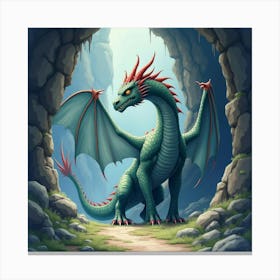 Ancient Dragon In A Mystical Cave, Watercolor 1 Canvas Print