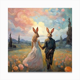 Rabbits In The Field 1 Canvas Print