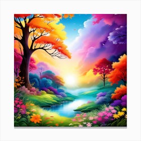 Colorful Landscape With Trees And Flowers Canvas Print