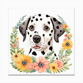 Floral Baby Dalmatian Dog Nursery Illustration (29) Canvas Print