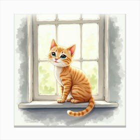 Orange Cat Sitting On Window Sill Canvas Print