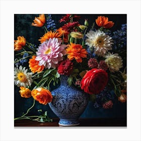 Flowers In A Blue Vase 4 Canvas Print