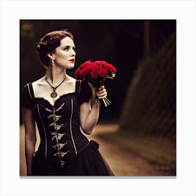 Gothic Woman Holding Roses Canvas Print