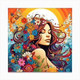 Maraclemente Hippie Woman Cartoonish Vibrant Colors Surrounded 1 Canvas Print