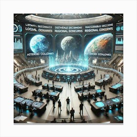 A Futuristic Sci Fi Scene Showcasing A Semi Democr Canvas Print