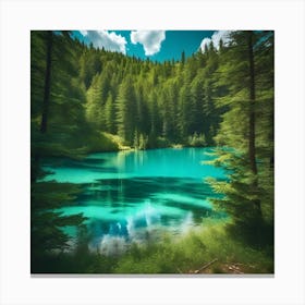 Turquoise Lake In The Forest Canvas Print