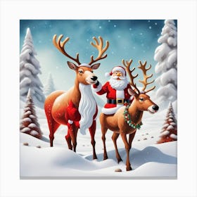 Santa And Reindeer Canvas Print