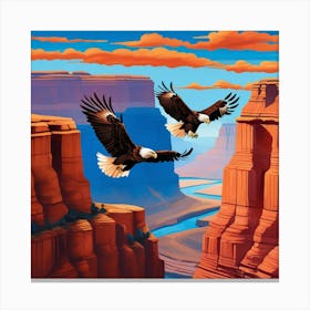 Eagles Soaring Above A Majestic Canyon Canvas Print