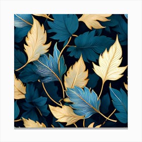 Gold And Blue Leaves Seamless Pattern Canvas Print