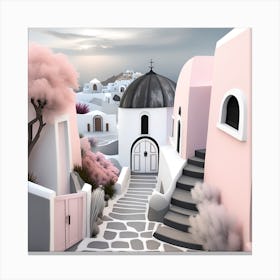 Santorini Village Pink Landscape Canvas Print