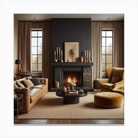 Living Room With A Fireplace Canvas Print
