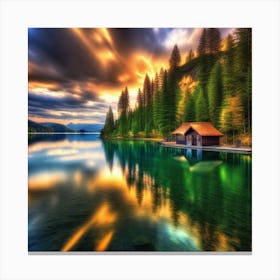 Lake House At Sunset Canvas Print