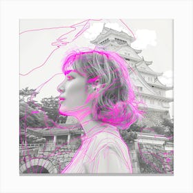 Pink Girl In Front Of Castle Canvas Print