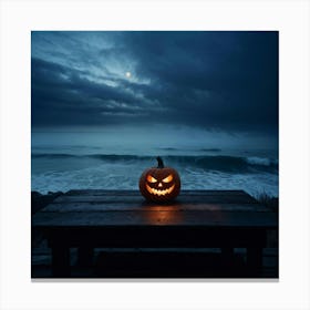 Halloween Pumpkin At The Beach 1 Canvas Print