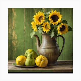 Sunflowers And Pears Canvas Print