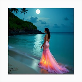 Beautiful Woman On The Beach At Night 1 Canvas Print