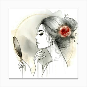 Girl Looking In The Mirror 2 Canvas Print