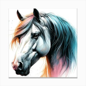 White Horse Head With Creative Color Accents Drawing 1 Canvas Print