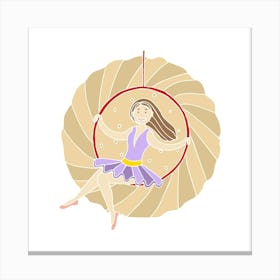 Shortbread Ring Girl Aerial Artist, Fun Circus Animal, Cake, Biscuit, Sweet Treat Print, Square Canvas Print