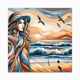 Girl At The Beach Canvas Print