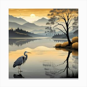 Japanese style with Heron Canvas Print