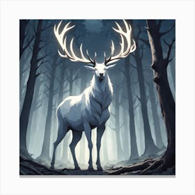 A White Stag In A Fog Forest In Minimalist Style Square Composition 68 Canvas Print