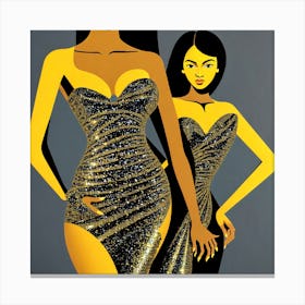 Two Women In Gold Dresses Canvas Print