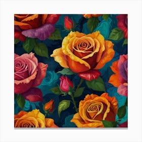 Roses Seamless Pattern Canvas Print