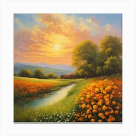 Sunset In The Fields Canvas Print