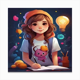 Girl Drawing Canvas Print