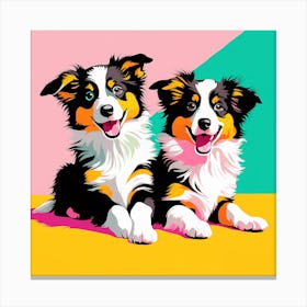 'Border Collie Pups' , This Contemporary art brings POP Art and Flat Vector Art Together, Colorful, Home Decor, Kids Room Decor,  Animal Art, Puppy Bank - 23rd Canvas Print