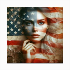 A american flag, a woman 3 Canvas Print