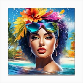 Tropical Girl In Sunglasses Canvas Print