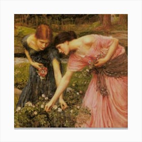 Two Women Picking Flowers Canvas Print