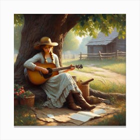 Girl And Her Guitar Canvas Print