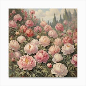 Peonies In The Garden 1 Canvas Print