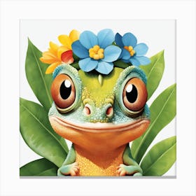 Floral Baby Chameleon Nursery Illustration (24) Canvas Print