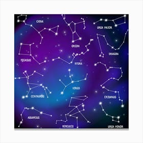 Realistic Night Sky Poster With Constellations 1 Canvas Print