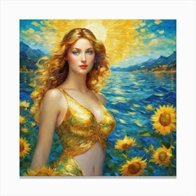 Mermaid With Sunflowers ihf Canvas Print